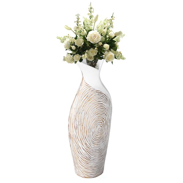 Uniquewise Modern Ribbed Style Designed Table Vase for Entryway Dining or Living Room, Ceramic White QI004038